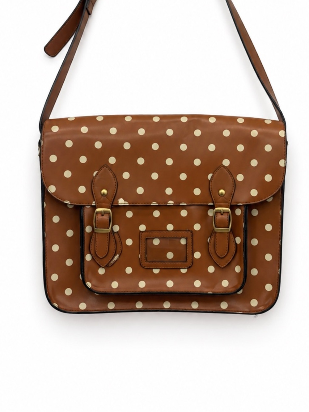 LYDC London Tan & White Polka Dot Satchel Bag Crossbody Vintage